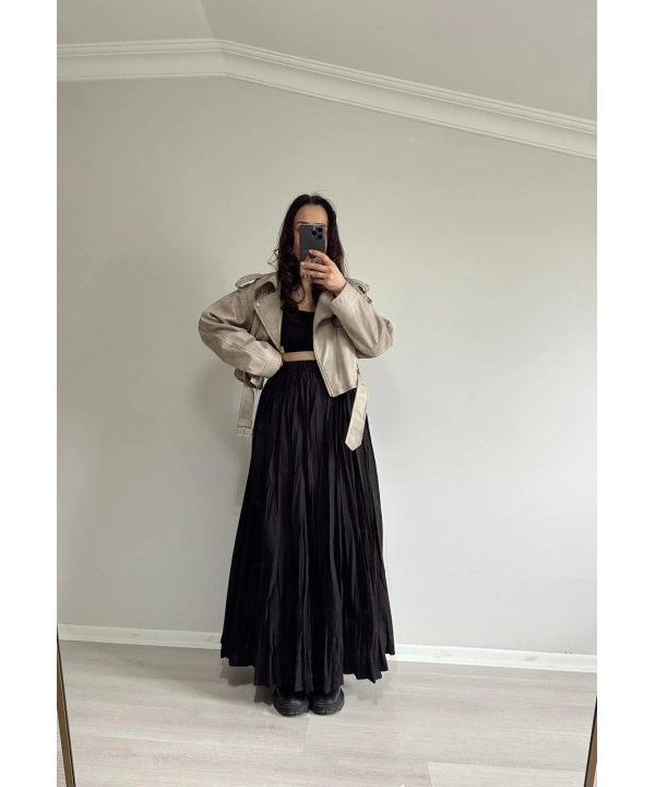 Maxi Boy Kraş Etek Siyah