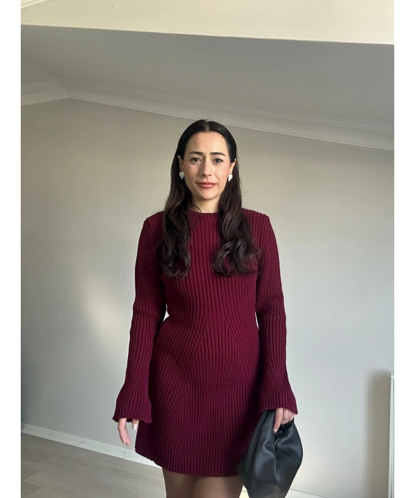 Mini Triko Bordo Elbise