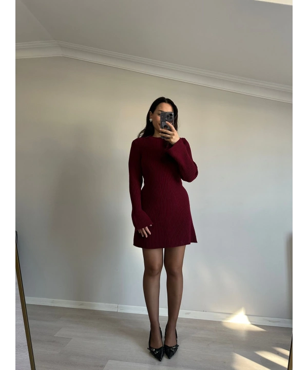 Mini Triko Bordo Elbise