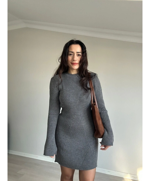 Mini Triko Gri Elbise