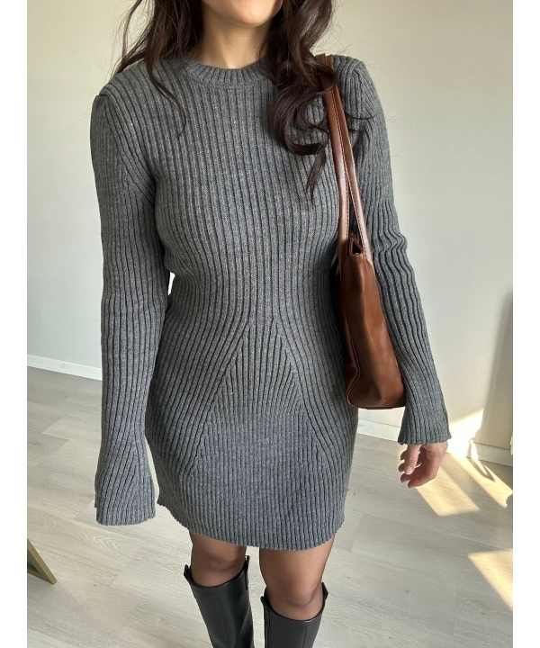 Mini Triko Gri Elbise