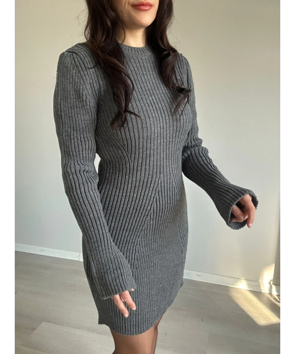 Mini Triko Gri Elbise