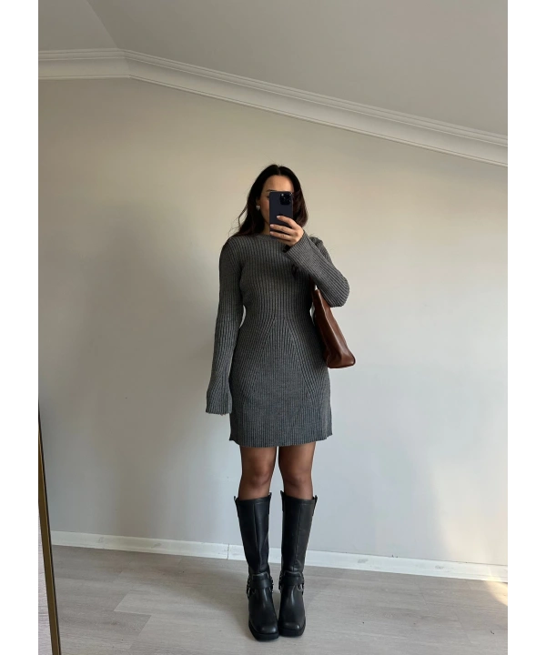Mini Triko Gri Elbise