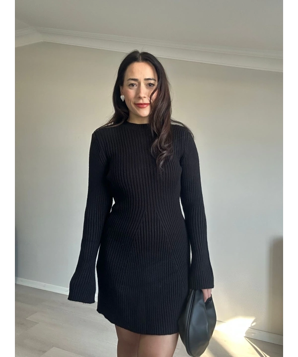 Mini Triko Siyah Elbise
