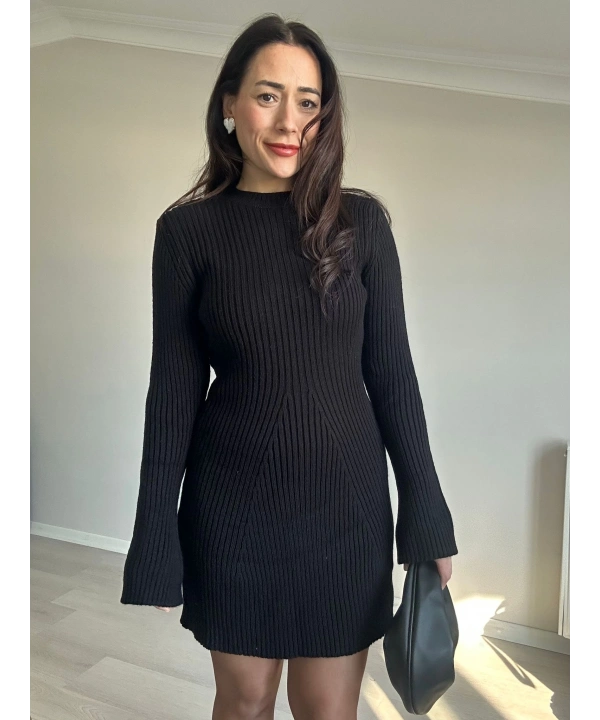 Mini Triko Siyah Elbise