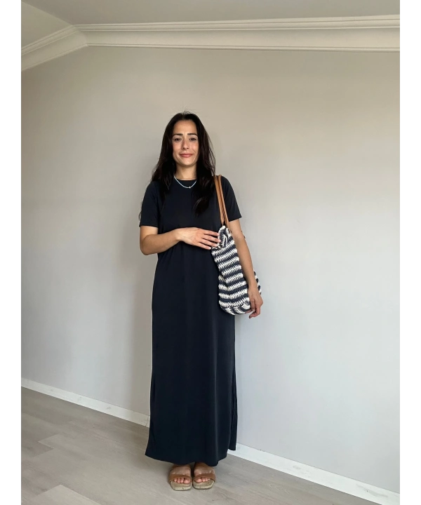 Modal Kumaş Basic Elbise Siyah