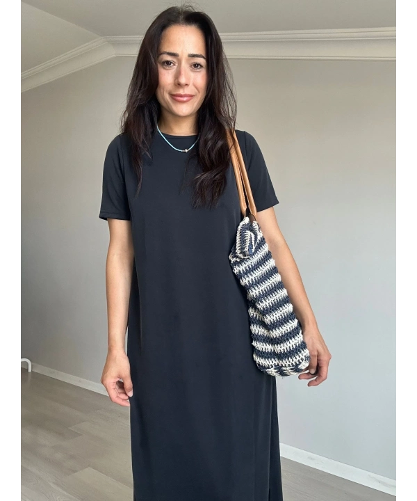 Modal Kumaş Basic Elbise Siyah