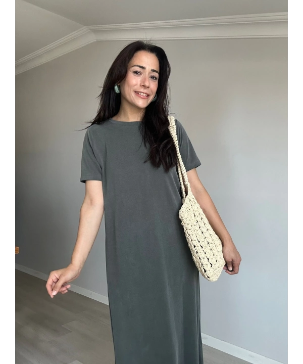 Modal Kumaş Basic Elbise Yeşil