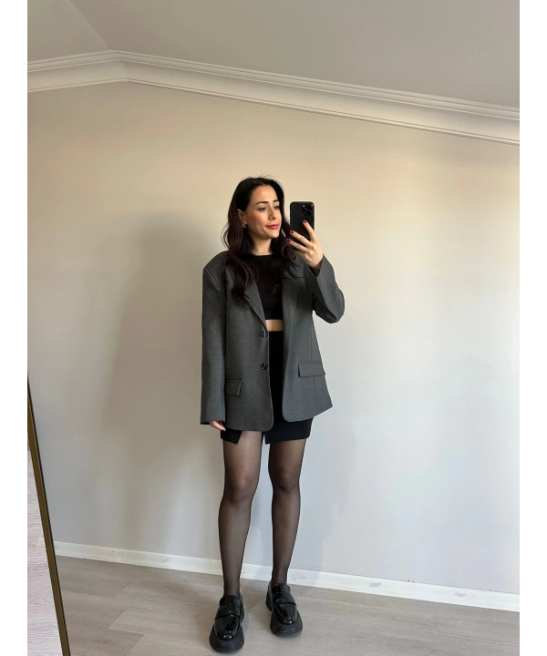 Oversize Astarlı Blazer Ceket Antrasit