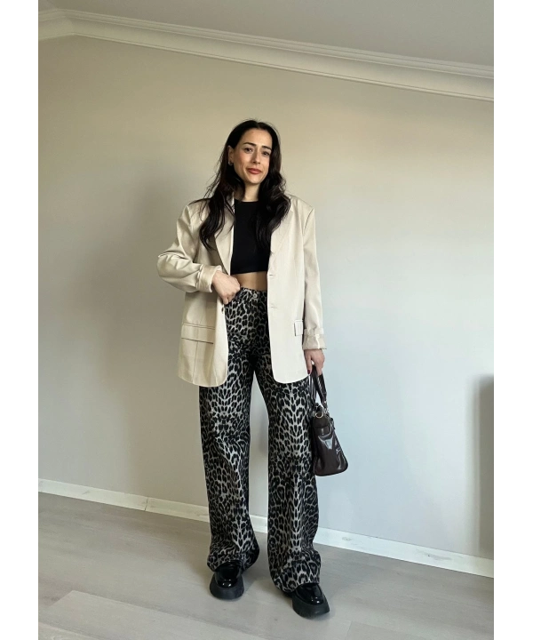 Oversize Astarlı Blazer Ceket Bej