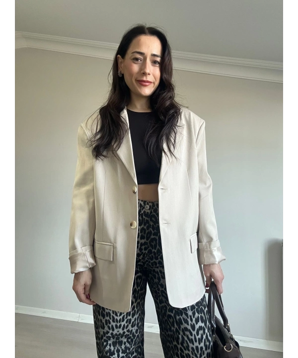 Oversize Astarlı Blazer Ceket Bej