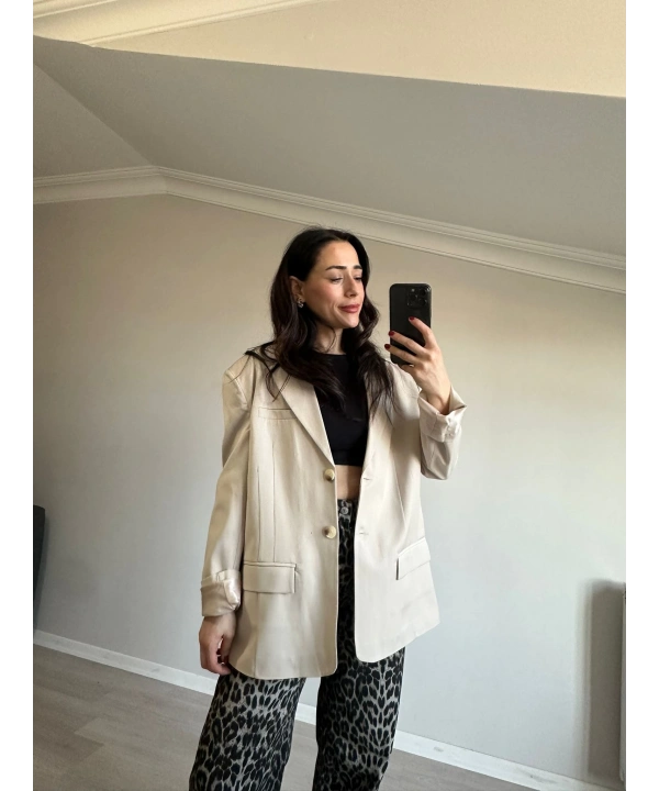Oversize Astarlı Blazer Ceket Bej