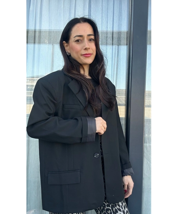 Oversize Astarlı Blazer Ceket Siyah