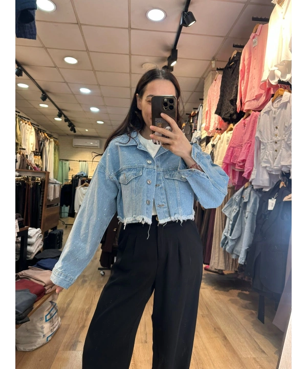 Parlak Crop Kot Ceket