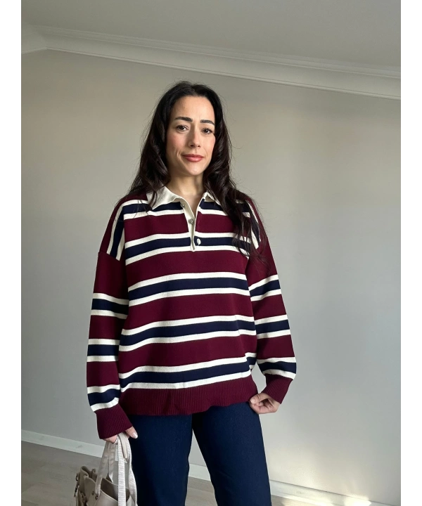 Polo Yaka Çizgili Kazak