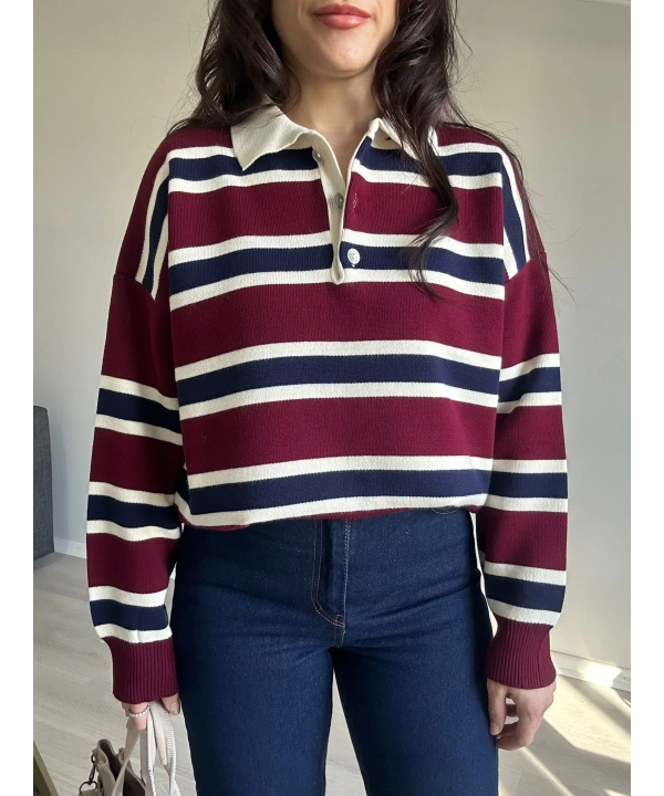 Polo Yaka Çizgili Kazak