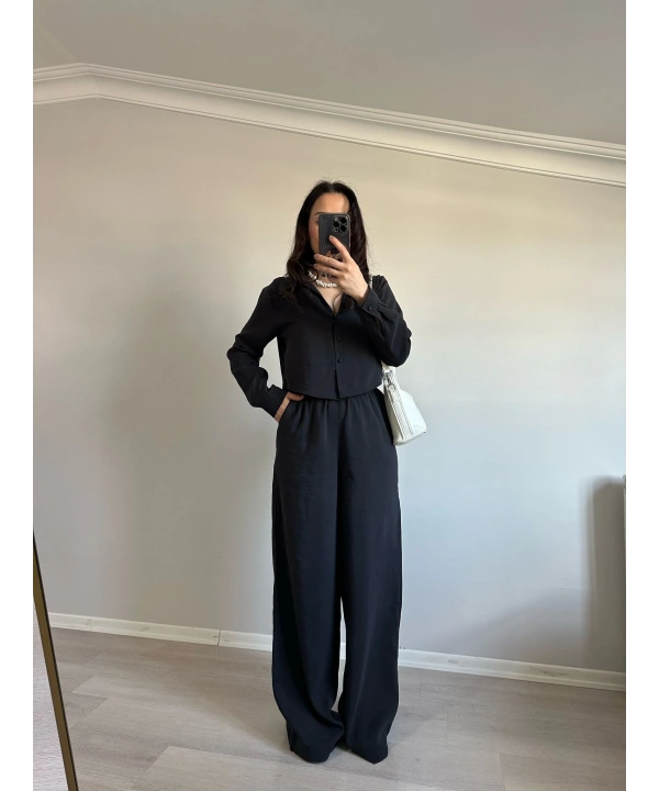 Tensel Kumaş Crop Gömlekli Takım