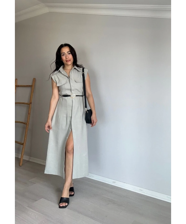 Tensel Kumaş Sıfır Kol Elbise