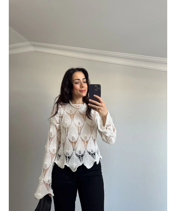 Yaprak Desen Merserize Bluz