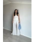 Askılı Kırışık Kumaş Pantolon Takım Beyaz