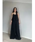 Askılı Kırışık Kumaş Pantolon Takım Siyah