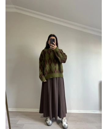 Baklava Desen Kazak Yeşil Kahve