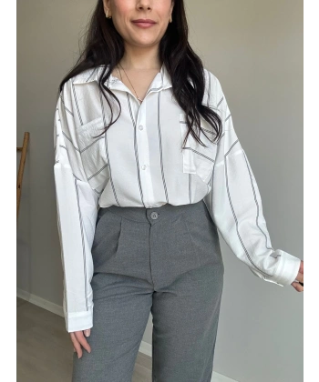 Cepli Çizgili Beyaz Gömlek