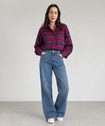 Ekoseli Oversize Oduncu Gömlek - Bordo