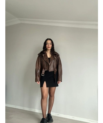 Eskitme Deri Ceket Kahve