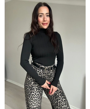 Fitilli Yarım Balıkçı Siyah Triko Badi