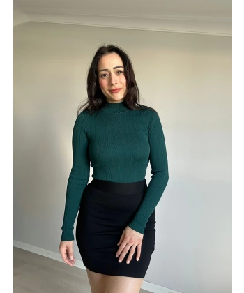 Fitilli Yarım Balıkçı Yeşil Triko Badi