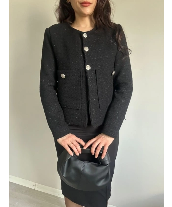 Hakim Yaka Tüvit Ceket Siyah