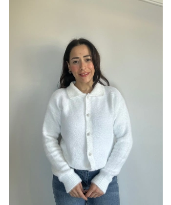 İnci Düğmeli Triko Hırka Beyaz