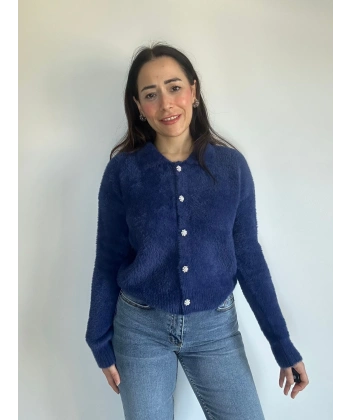 İnci Düğmeli Triko Hırka Lacivert