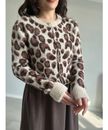 Leopar Desen Yumoş Hırka