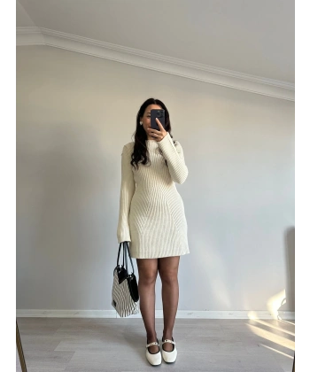 Mini Triko Bej Elbise