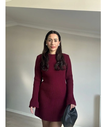 Mini Triko Bordo Elbise