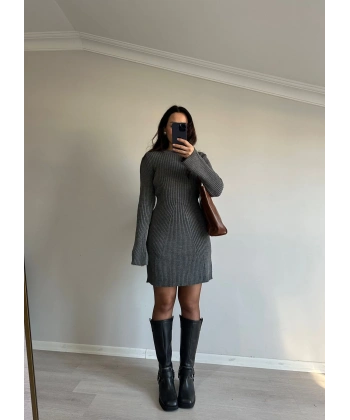 Mini Triko Gri Elbise