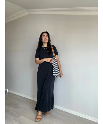 Modal Kumaş Basic Elbise Siyah
