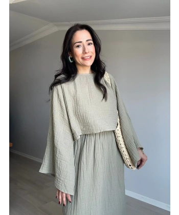 Müslim Kumaş Etek Takım Haki