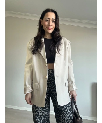 Oversize Astarlı Blazer Ceket Bej