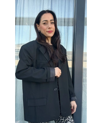 Oversize Astarlı Blazer Ceket Siyah