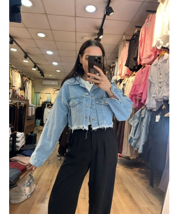 Parlak Crop Kot Ceket