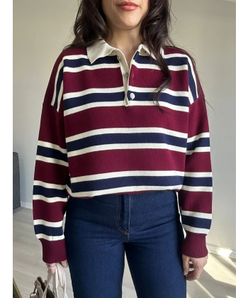 Polo Yaka Çizgili Kazak