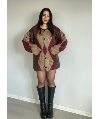 Sakal Dokulu Baklava Desen Kalın Hırka