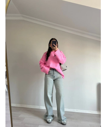 Taşlı Açık Tint Yıkamalı Palazzo Jean