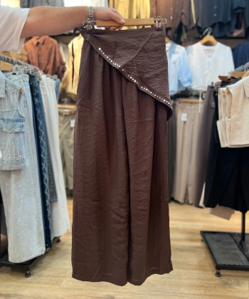 Tensel Fular Detaylı Pantolon - Kahve