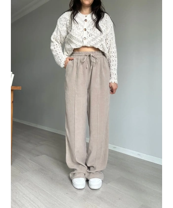 Tensel Kumaş Çimalı Pantolon