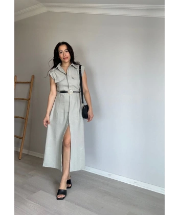 Tensel Kumaş Sıfır Kol Elbise
