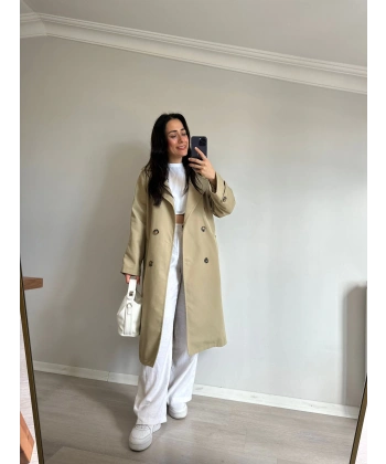 Yeşil Kemerli Astarlı Trençkot